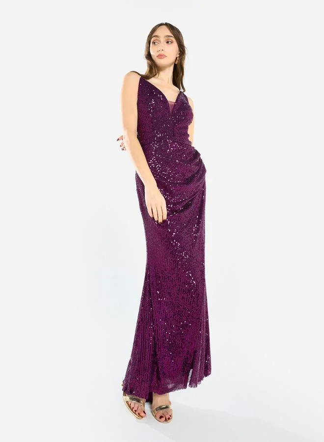House of Moda Women Sequin Strappy Drape Maxi Dress